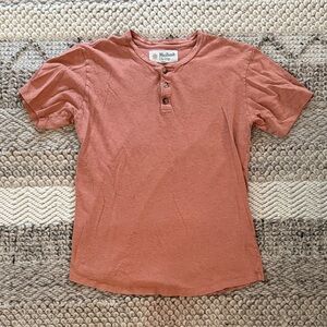 Mollusk Surf Shop Hemp Henley T-Shirt in Rust / Salmon Color